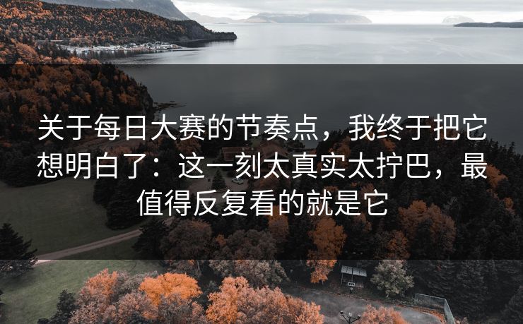 关于每日大赛的节奏点，我终于把它想明白了：这一刻太真实太拧巴，最值得反复看的就是它